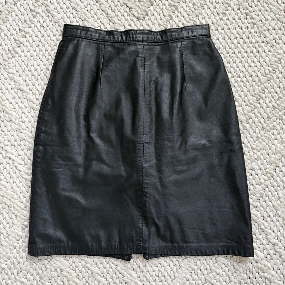COSA NOVA VTG Black Genuine Leather Mini Skirt Womens 6 EUC